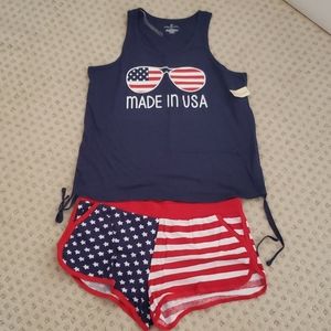 USA flag PJ set top shorts